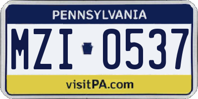PA license plate MZI0537