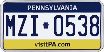 PA license plate MZI0538
