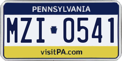 PA license plate MZI0541