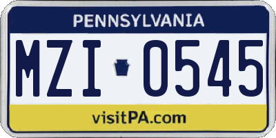 PA license plate MZI0545