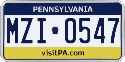 PA license plate MZI0547