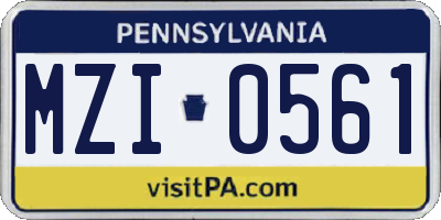 PA license plate MZI0561