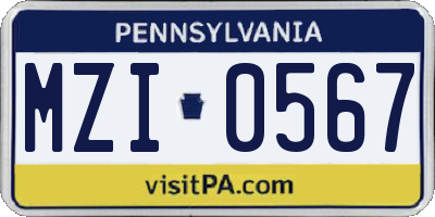PA license plate MZI0567