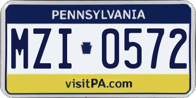 PA license plate MZI0572