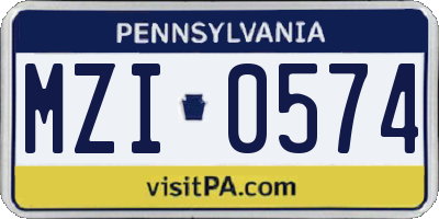 PA license plate MZI0574
