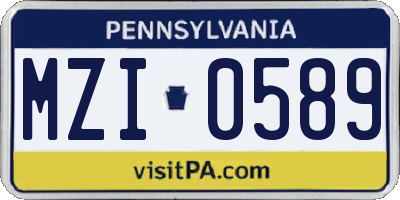 PA license plate MZI0589