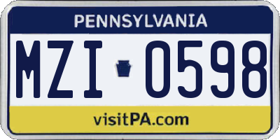 PA license plate MZI0598