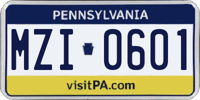 PA license plate MZI0601