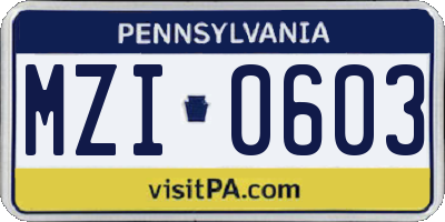 PA license plate MZI0603