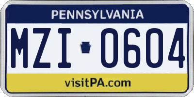 PA license plate MZI0604