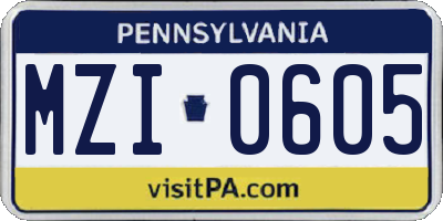 PA license plate MZI0605