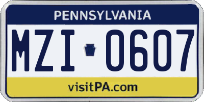 PA license plate MZI0607