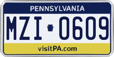 PA license plate MZI0609
