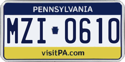 PA license plate MZI0610