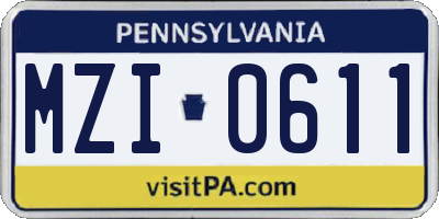 PA license plate MZI0611