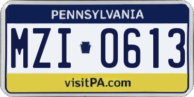 PA license plate MZI0613