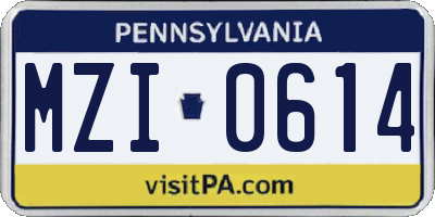 PA license plate MZI0614
