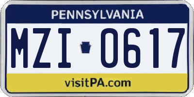 PA license plate MZI0617