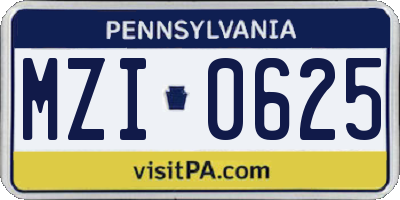PA license plate MZI0625