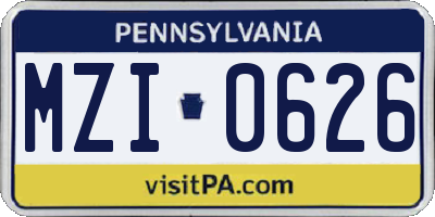 PA license plate MZI0626