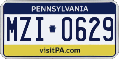 PA license plate MZI0629