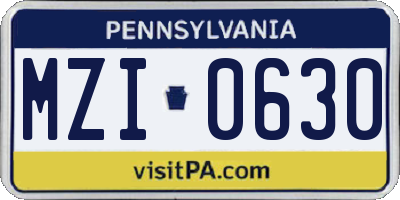 PA license plate MZI0630