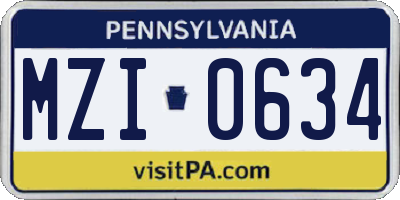 PA license plate MZI0634