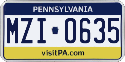 PA license plate MZI0635