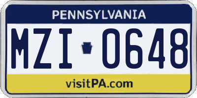 PA license plate MZI0648
