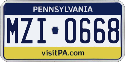 PA license plate MZI0668