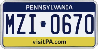 PA license plate MZI0670