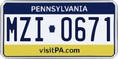 PA license plate MZI0671