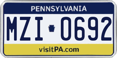 PA license plate MZI0692