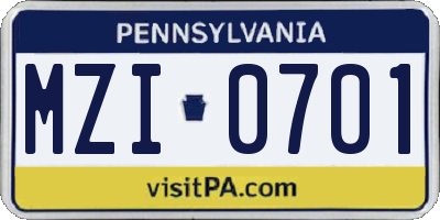 PA license plate MZI0701