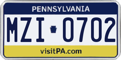 PA license plate MZI0702