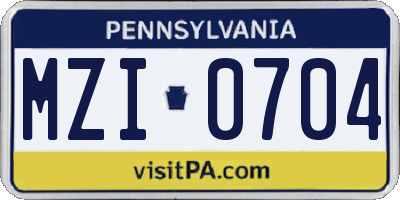 PA license plate MZI0704