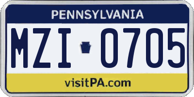 PA license plate MZI0705