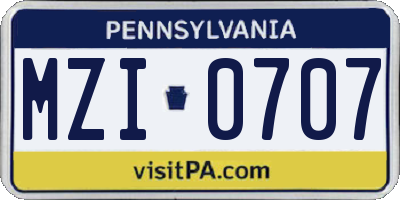 PA license plate MZI0707