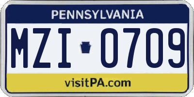 PA license plate MZI0709
