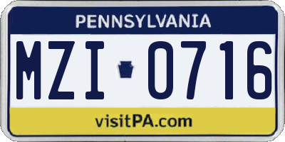 PA license plate MZI0716