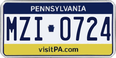PA license plate MZI0724