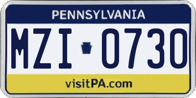 PA license plate MZI0730