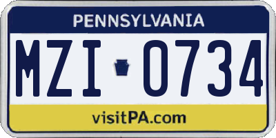 PA license plate MZI0734