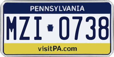 PA license plate MZI0738