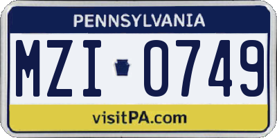 PA license plate MZI0749