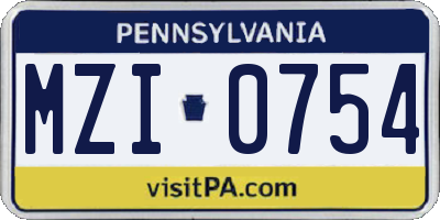 PA license plate MZI0754