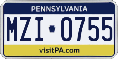PA license plate MZI0755