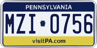PA license plate MZI0756