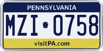 PA license plate MZI0758