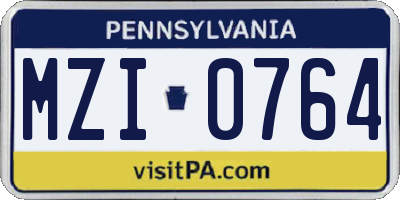 PA license plate MZI0764